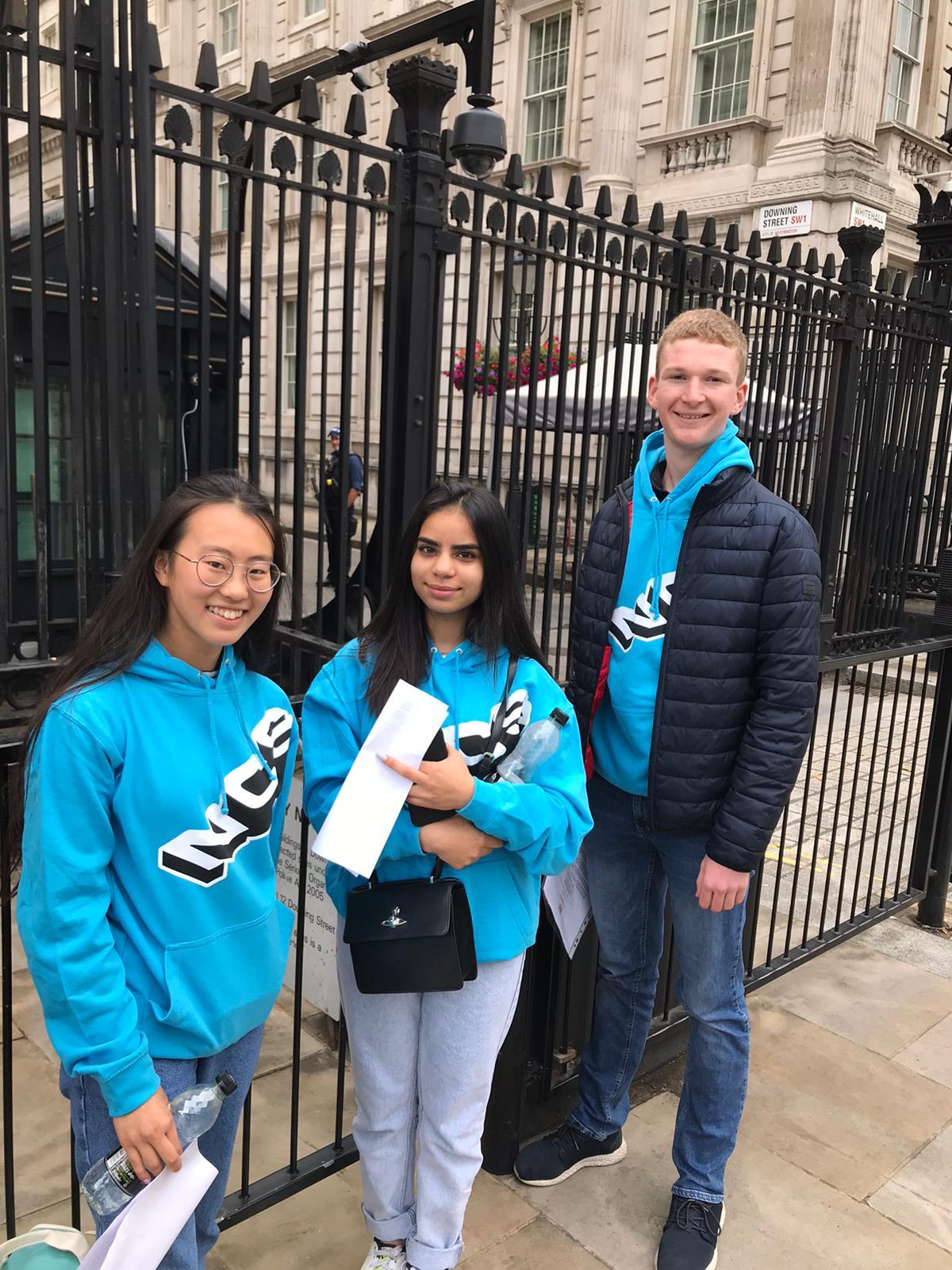 Elly Hong, Shamza Butt and Tom Jackson attended a BBQ reception at 10 Downing Street to thank their efforts for volunteering with NCS