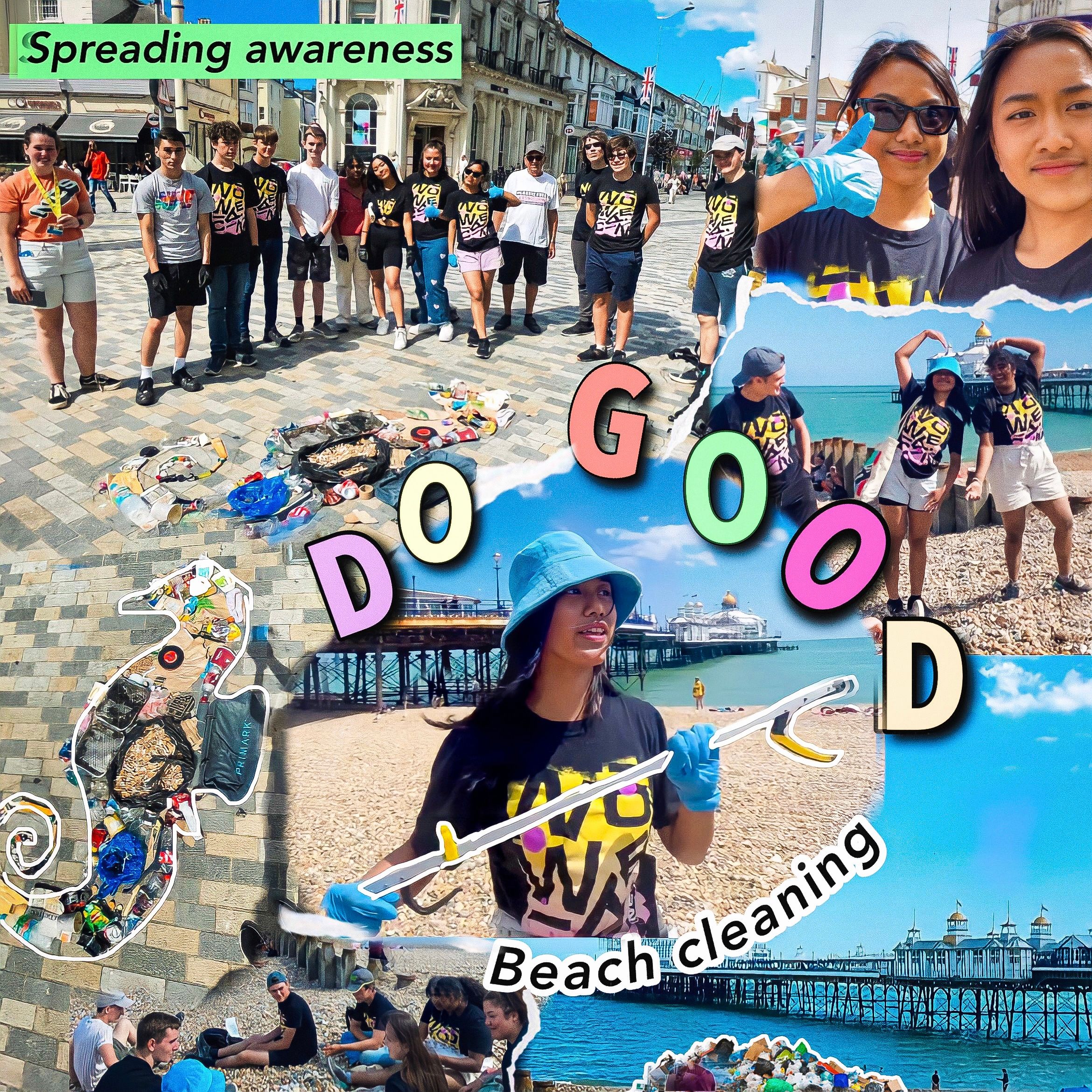 Young people spreading awareness on the beach by volunteering to clean it