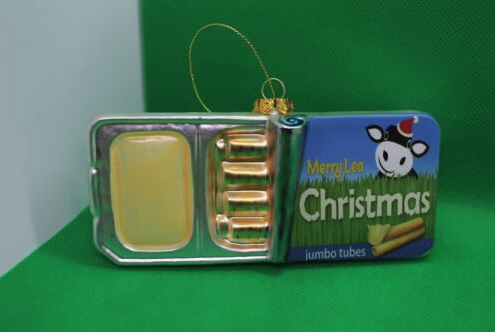 An image of a tin made into television also known as Dairylea bauble