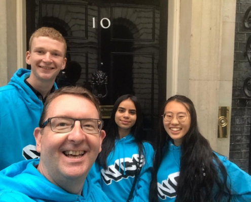 Elly Hong, Shamza Butt and Tom Jackson attended a BBQ reception at 10 Downing Street to thank their efforts for volunteering with NCS