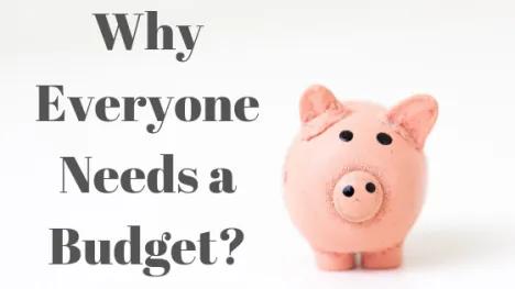 An image of a pink piggy bank with a text saying Why everyone needs a budget?